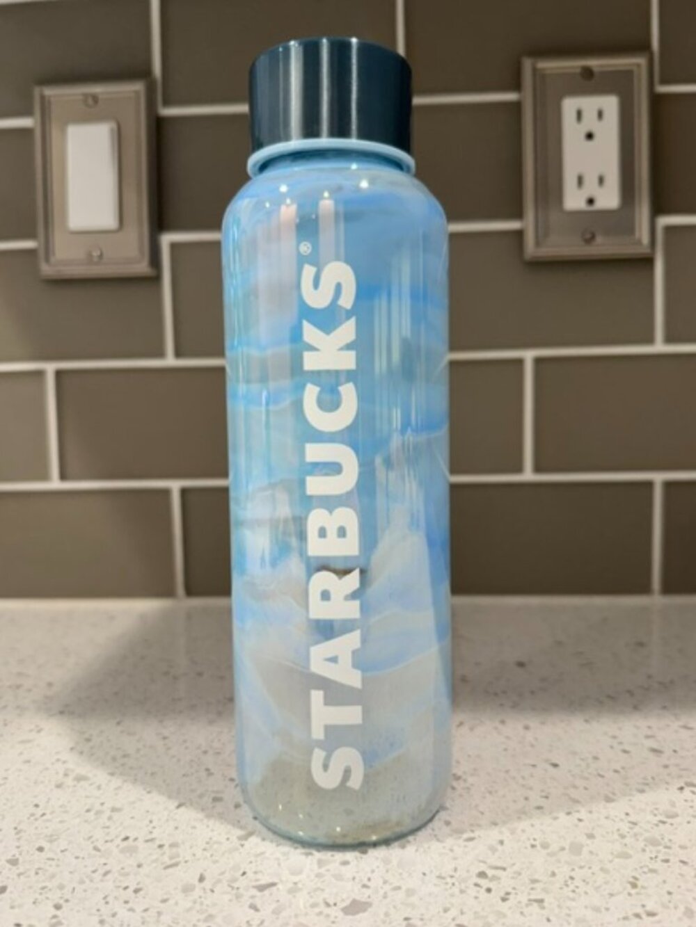 Starbucks 2024 Spring Showers Iridescent Aqua Luster Glass Water Bottle, 20 oz